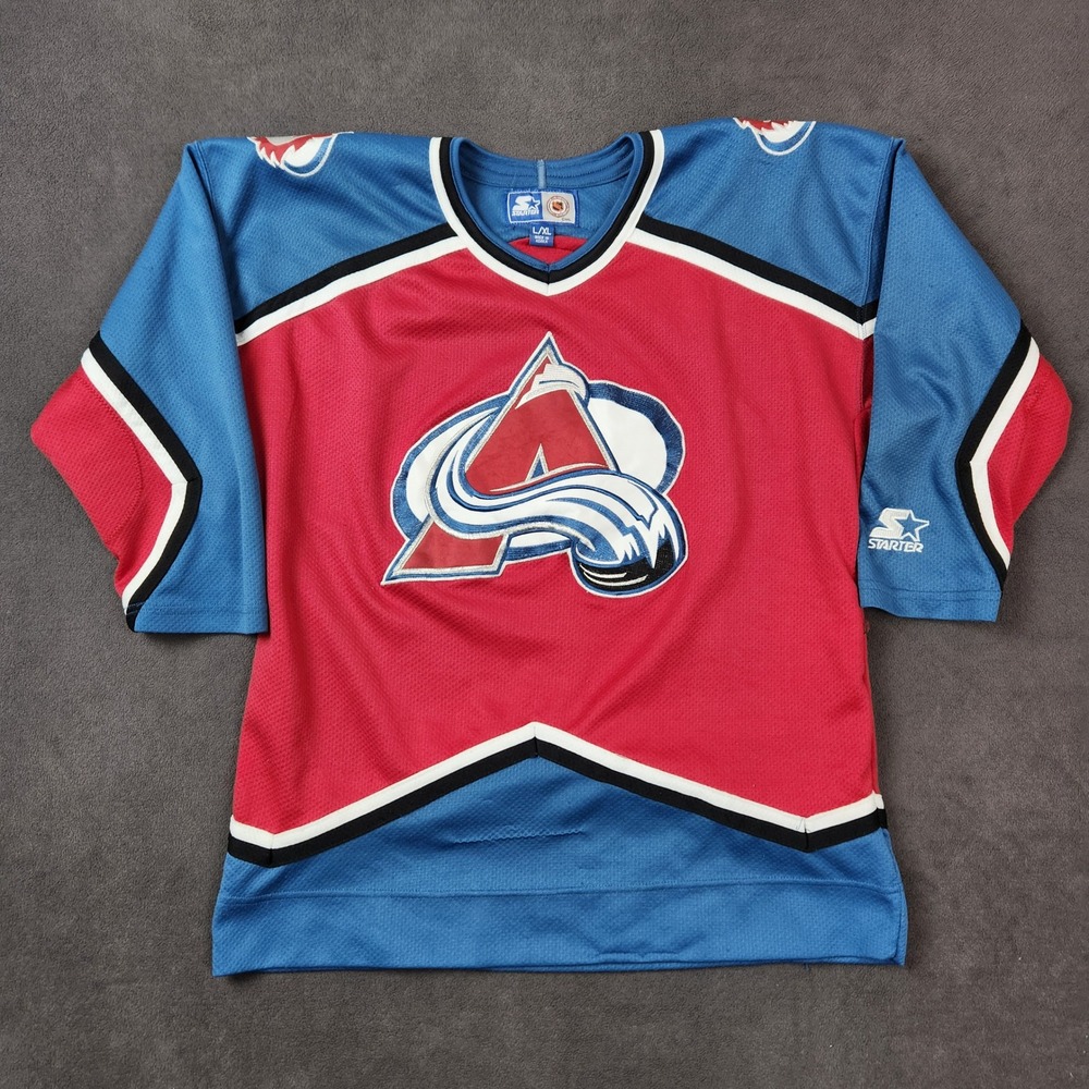 Vintage Colorado Avalanche NHL Starter Jersey Youth Kid L XL Red Blue Hockey 90s